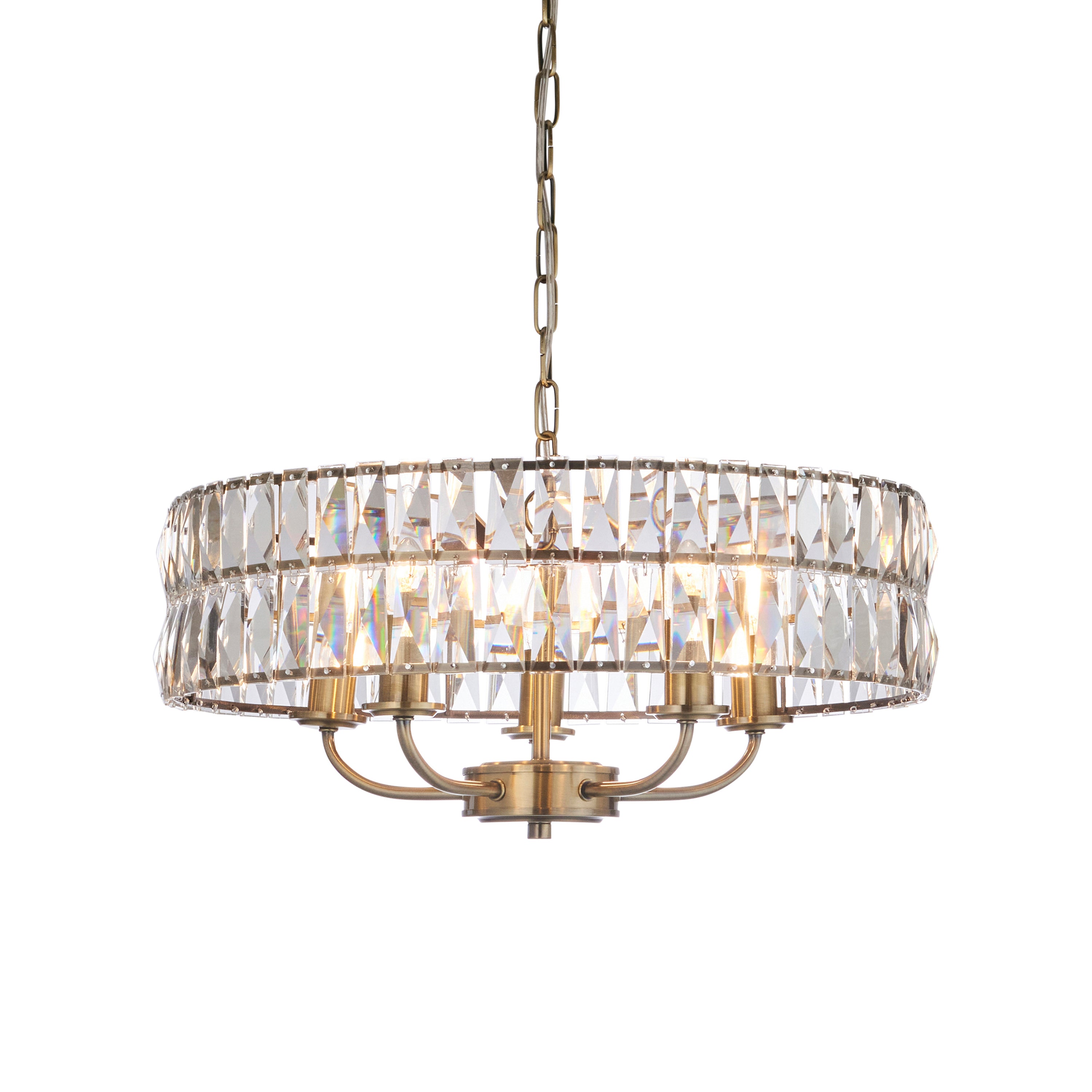 Albion Antique Brass & Crystal Glass Pendant Light | Large